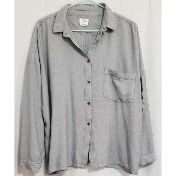 RVCA Tops - RVCA women's mini grey stripe long sleeved button up blouse
